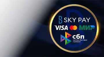 Image displaying popular payment logos like Visa, Mastercard, and MIR, along with Sky Pay, highlighting the payment flexibility at Lev Online Casino.