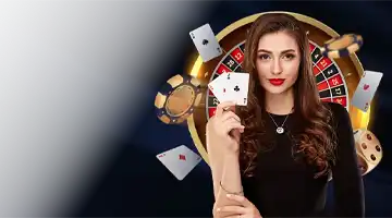 Image of a professional female dealer holding playing cards, set against a roulette wheel, promoting the live dealer bonus at Lev Casino.